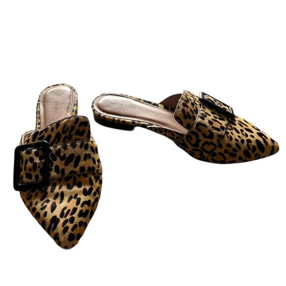 Halogen Cheetah Print Elyssa Buckle Mule Calf Hair Flats Women's 7 Pointy Toe - Picture 1 of 10